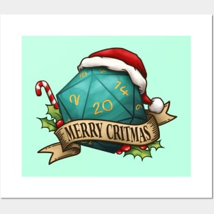 D20 Merry Critmas Dice Aqua Posters and Art